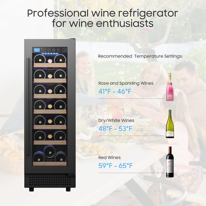 12" Wine Cooler Refrigerator 21 Bottle Wine Fridge Built-in or Freestanding with Double-Layer Tempered Glass Door Compressor quick cooling,Low Noise