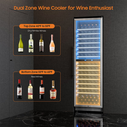 Wine Cooler Refrigerator 24 Inch,177 Bottle Dual Zone Wine Fridge Freestanding/Built-In with Upgraded Compressor, Low-Noise Wine Cellar & Intelligent Temperature Control