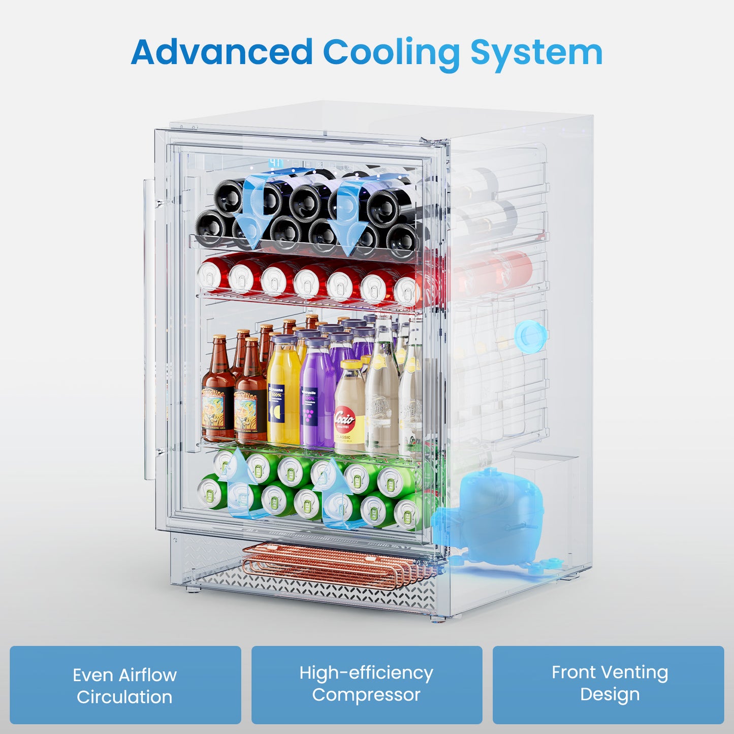 Mini Fridge 24 Inch Under Counter Beverage and Wine Cooler Refrigerator Built-in or Freestanding - 118 Cans & 16 Bottles Capacity with LED Light Glass Door