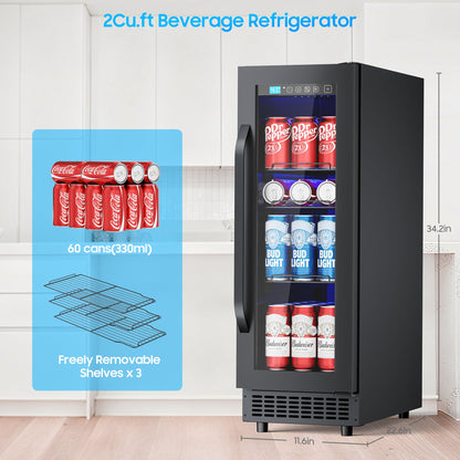 60 Cans Beverage Refrigerator with Double-Layer Glass Door, Digital Temperature Control, LED Lgiht for Home, Bar, Office
