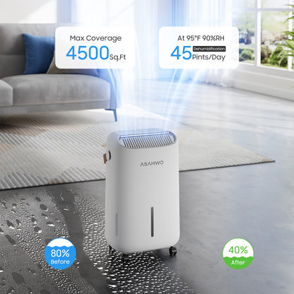 45Pints Energy Star Dehumidifier for Basement, 4500 Sq.Ft Home Dehumidifier Large Room Dehumidifiers with Drain Hose for Bathroom Living room, Smart Humidity Control, Touch Control Panel