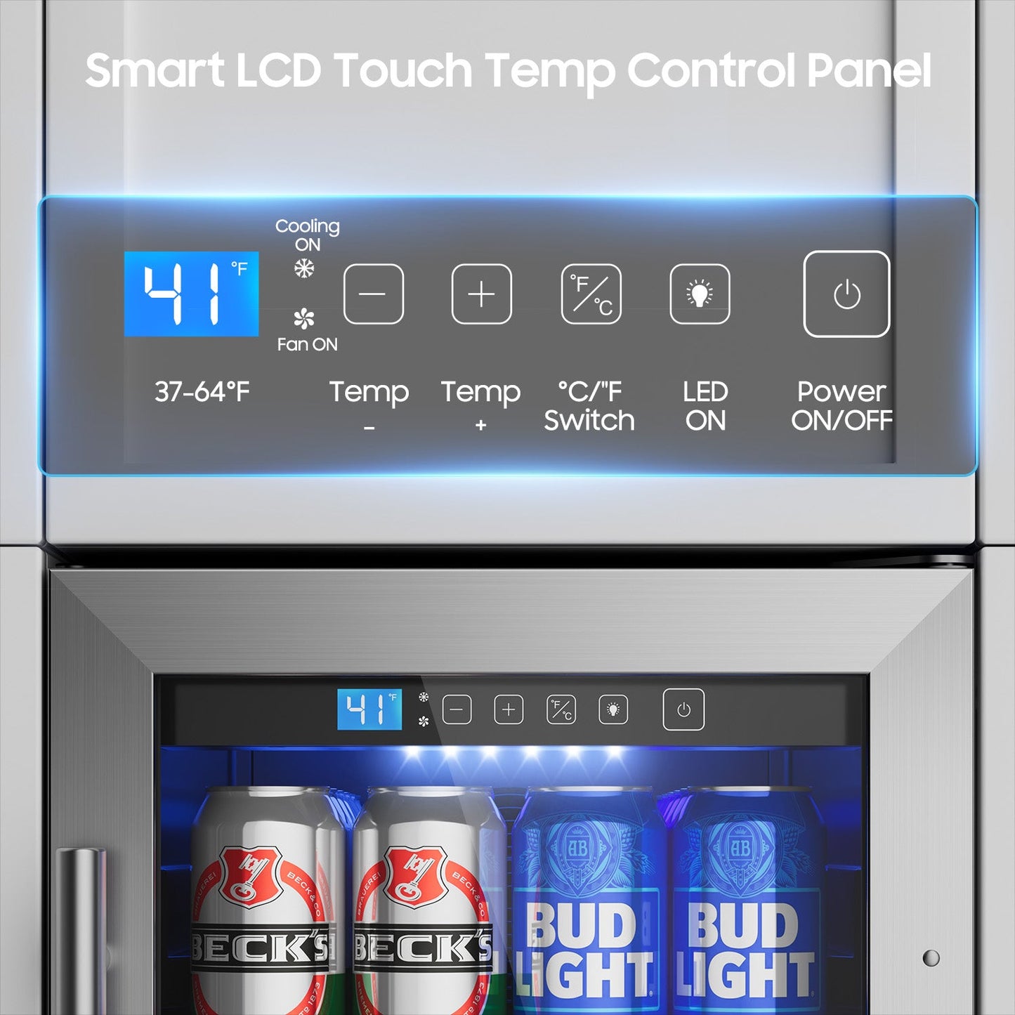 15 Inch Beverage Refrigerator, 100 Can Under Counter Beverage Fridge with Glass Door Built-in or Freestanding, Drink Fridge for Soda Beer Wine-Kitchen Bar Office
