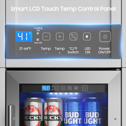 15 Inch Beverage Refrigerator, 100 Can Under Counter Beverage Fridge with Glass Door Built-in or Freestanding, Drink Fridge for Soda Beer Wine-Kitchen Bar Office