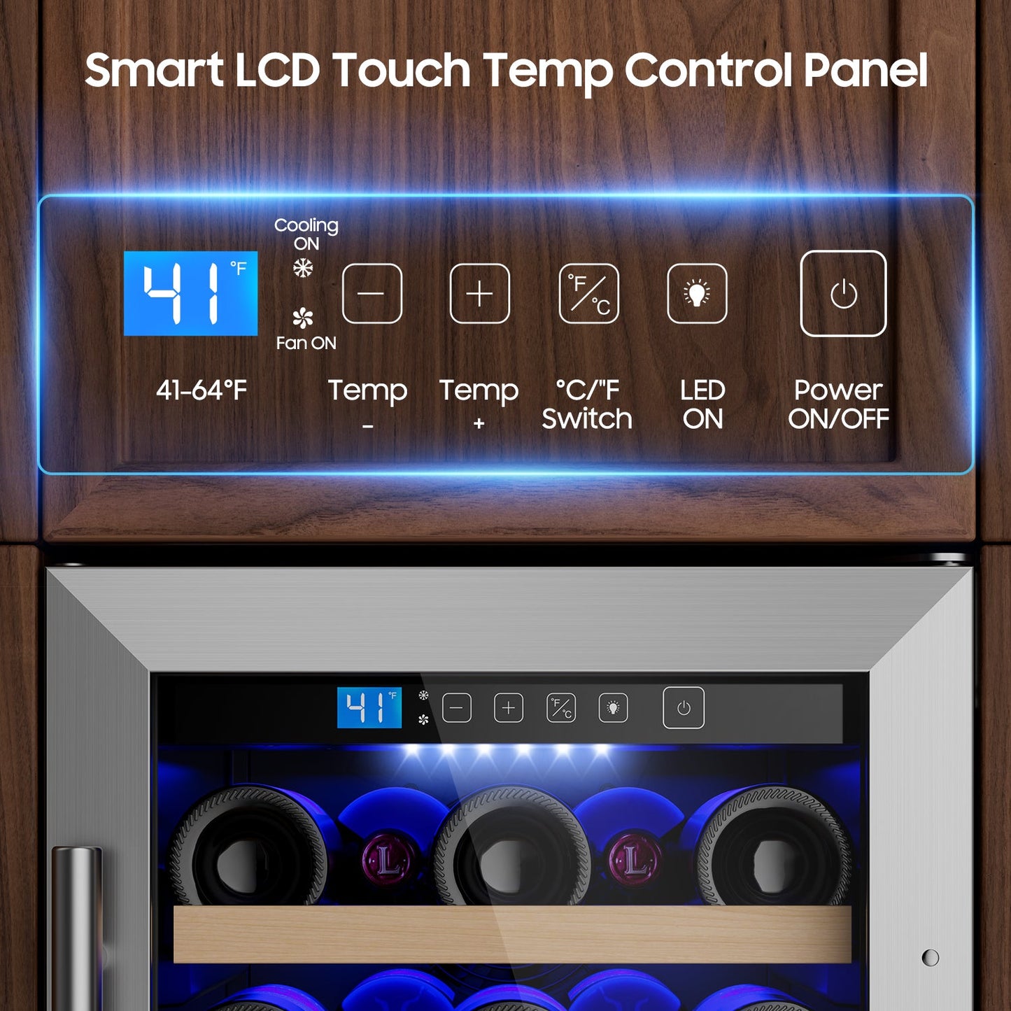 15 Inch Wine Fridge, 35 Bottles Wine Fridge Small with Glass Door Built-in or Freestanding, Wine Cooler Refrigerator Compressor Quick Cooling&Low Noise-Kitchen Bar Office