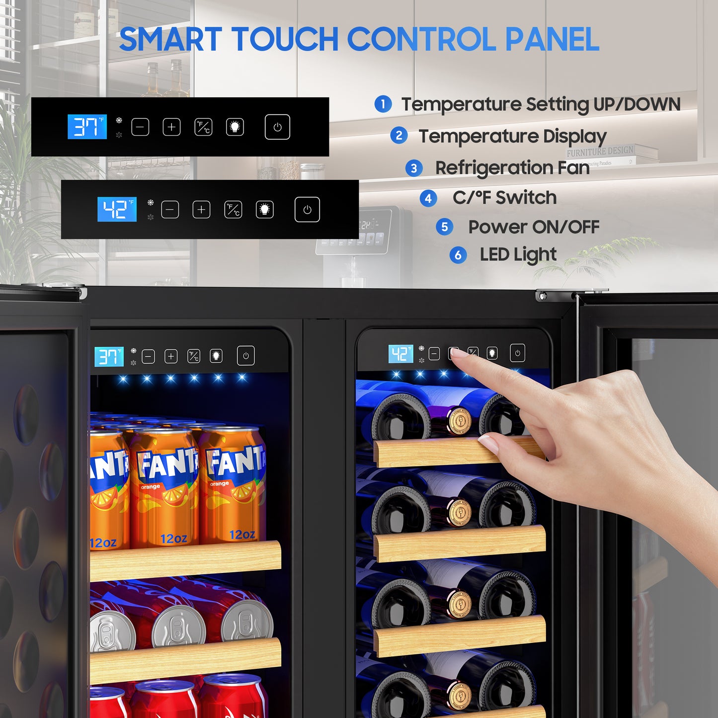 Holds 21 Bottles and 88 Cans Wine and Beverage Refrigerator, 24” Daul Zone Wine Fridge, Freestanding Under Counter Refrigerator, Stainless Steel Beverage Cooler with Adjustable Shelves