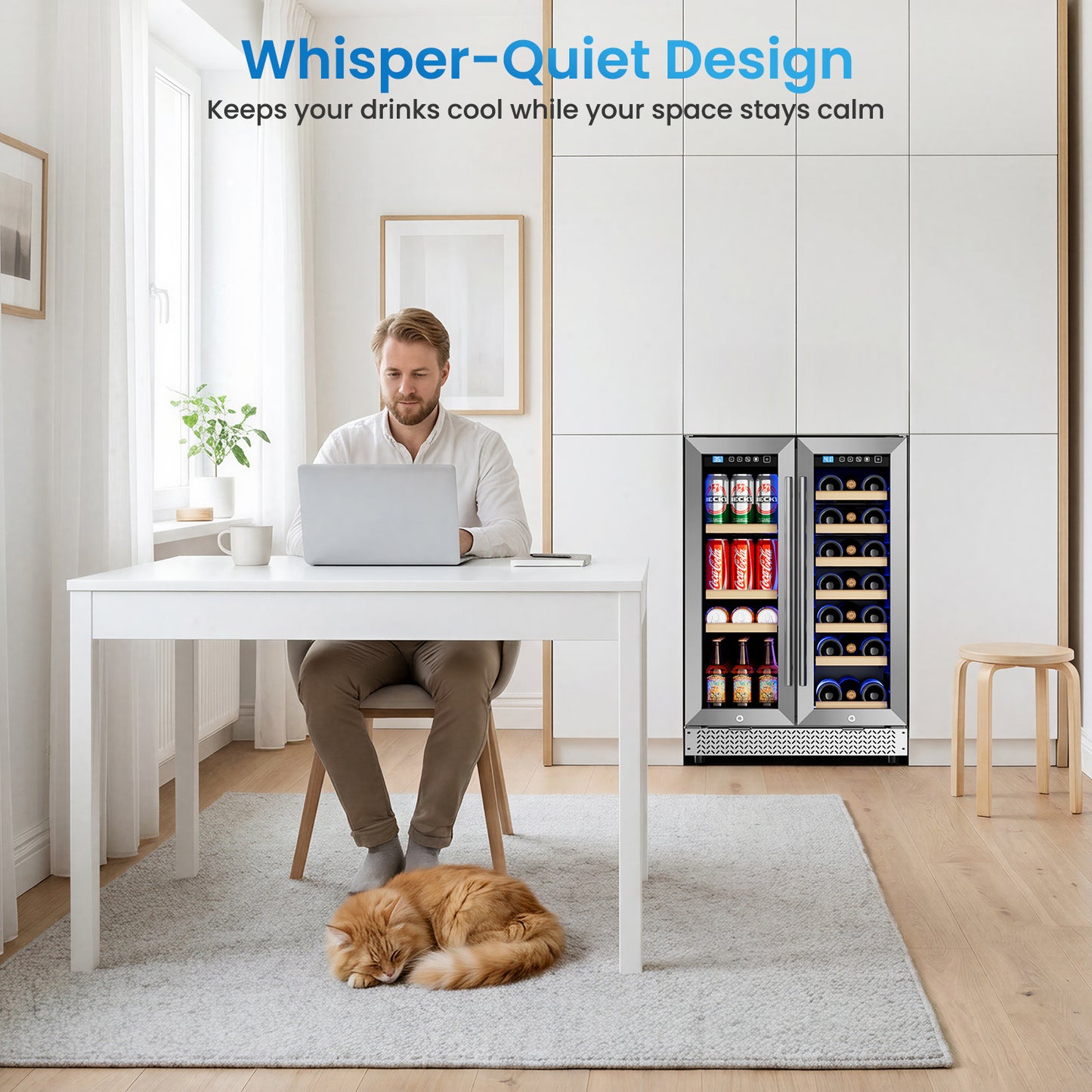 Wine and Beverage Refrigerator 24'', Dual Zone Wine Fridge Built in or Freestanding, Beverage Cooler with Glass Door holds 21 Bottles and 88 Cans, Upgrade Cooling Low Noise for Kitchen, Bar, Office