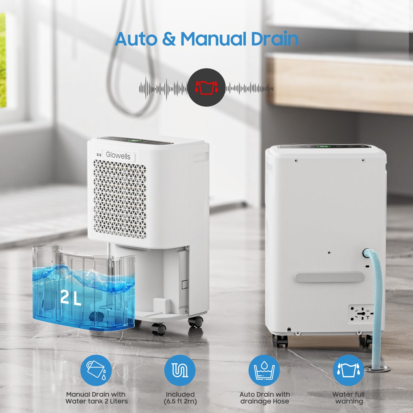 2500 Sq.Ft Dehumidifiers for Home Basement with Drain Hose, 34 Pints Large Room Dehumidifier Portable with Smart Humidity Control, 3 Opeartion Modes for RV, Bathroom, Bedroom