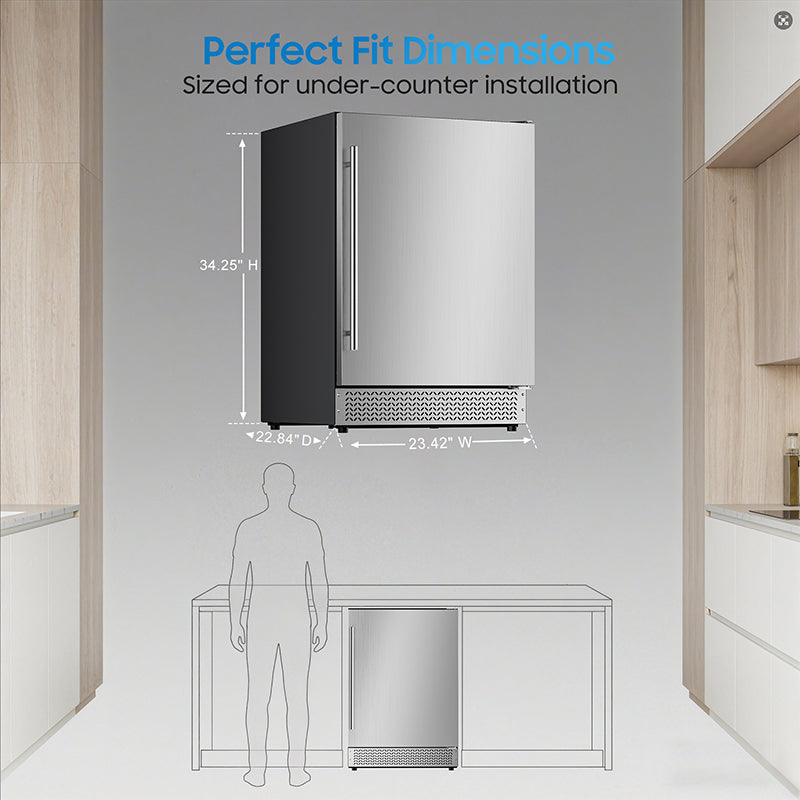 24’’Outdoor Beverage Refrigerator, Built-In or Freestanding Drink Fridge 180 Cans, Undercounter Waterproof Stainless Steel Door, Outdoor Refrigerator for Patio & Commercial Use for Beer, Soda, Wine