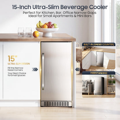 15In Outdoor Mini Fridge, 92Cans Outdoor Beverage Refrigerator for Patio and Soda Beer Wine-Kitchen Bar Office