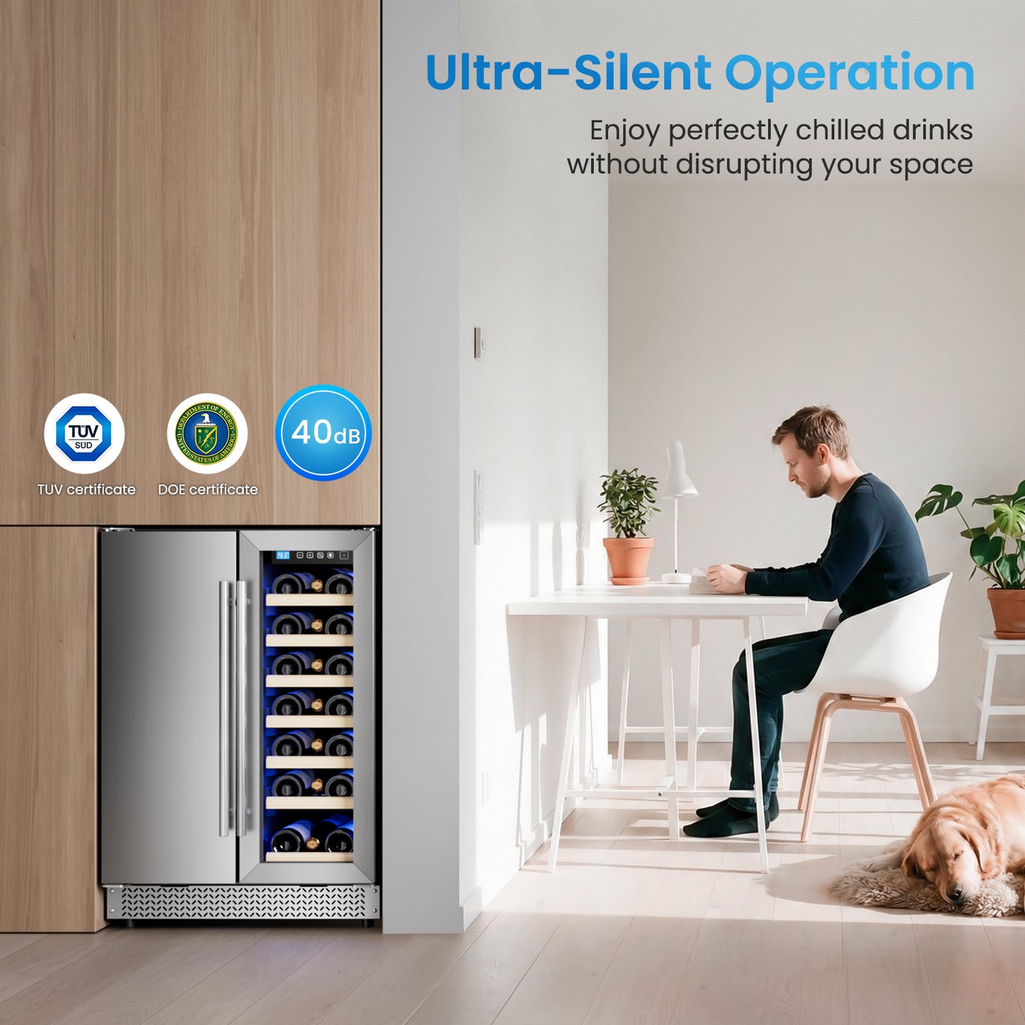 Wine and Beverage Refrigerator, 24” Daul Zone Wine Fridge, Freestanding Under Counter Refrigerator, Stainless Steel Beverage Cooler with Adjustable Shelves, Holds 21 Bottles and 88 Cans