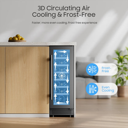 12" Wine Cooler Refrigerator 21 Bottle Wine Fridge Built-in or Freestanding with Double-Layer Tempered Glass Door Compressor quick cooling,Low Noise