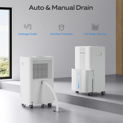 1600 Sq.ft Dehumidifiers for Home, Glowells 21 Pints Dehumidifier with Drain Hose for Basement, Smart Humidity Control Moisture Removal, 3 Operation Modes for RV, Bathroom, Bedroom