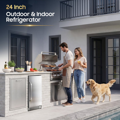 15In Outdoor Mini Fridge, 92Cans Outdoor Beverage Refrigerator for Patio and Soda Beer Wine-Kitchen Bar Office