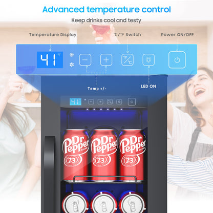 60 Cans Beverage Refrigerator with Double-Layer Glass Door, Digital Temperature Control, LED Lgiht for Home, Bar, Office