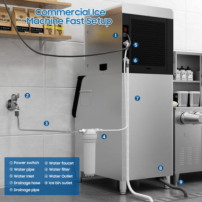 Commercial Ice Maker 605 Lbs/24H Industrial Ice Maker Machine Commercial Ice Machine with 400Lbs Storage, Ice Ready in 5-12 min, Stainless Steel Ice Maker for Bar Cafe Business Restaurant