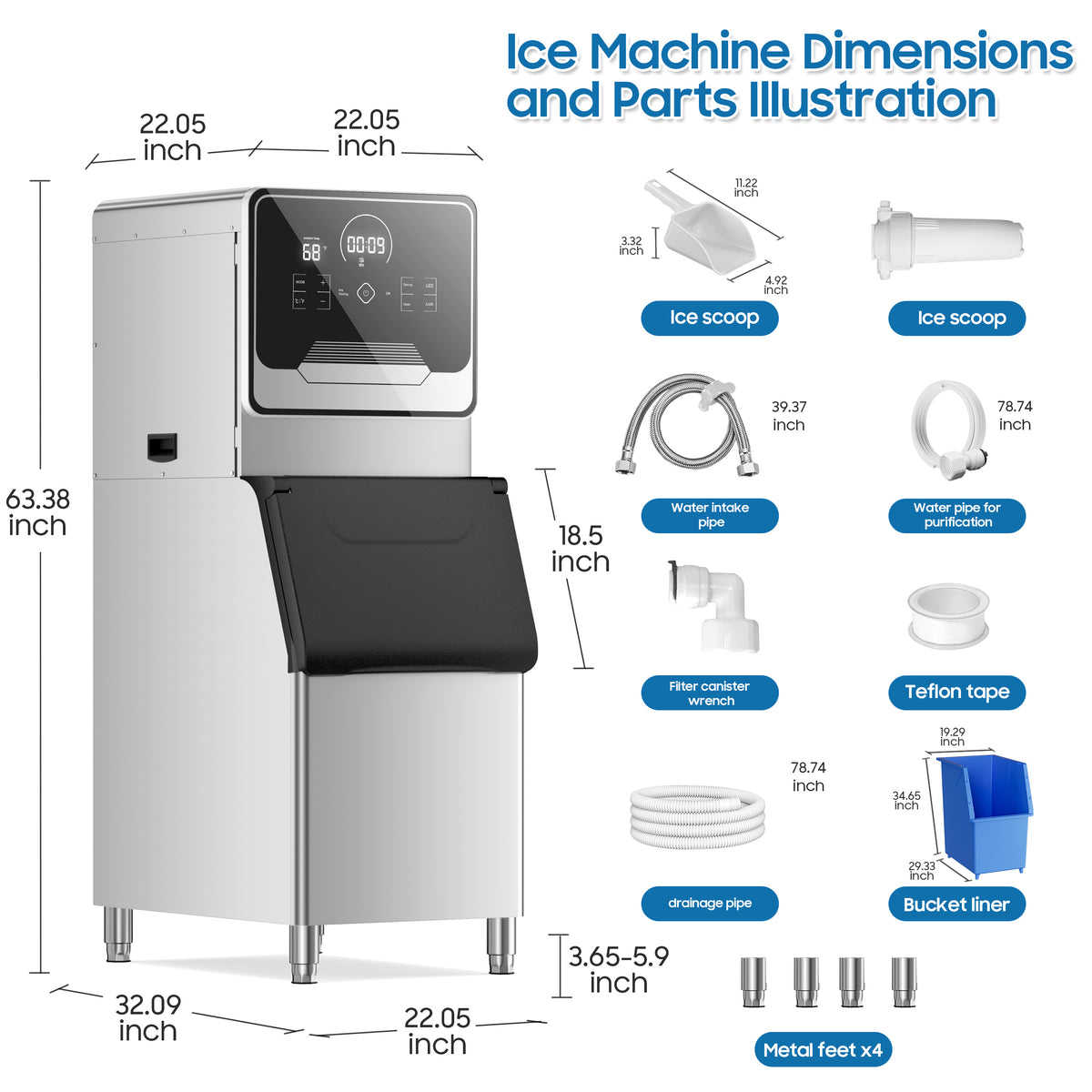 Commercial Ice Maker 605 Lbs/24H Industrial Ice Maker Machine Commercial Ice Machine with 400Lbs Storage, Ice Ready in 5-12 min, Stainless Steel Ice Maker for Bar Cafe Business Restaurant