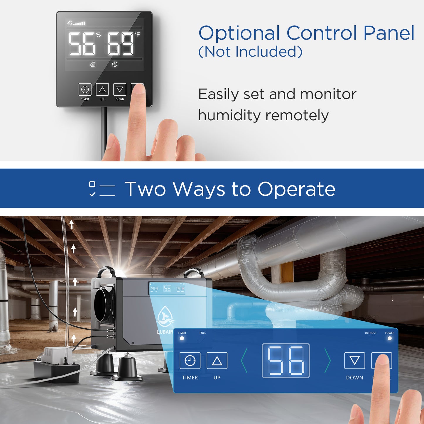 Lubair 120 Pints Crawl Space Dehumidifier with Drainage Hose, Coverage Area 1500 Sq.ft  for Basement