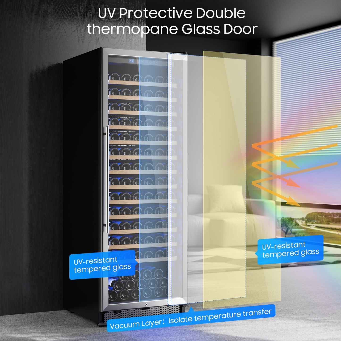 158-Bottle Wine Cooler Refrigerator Suitable for Mixed Bottle Sizes, 24 Inch Wine Refrigerator Freestanding with Professional Temperature Control System, Low Noise Operation