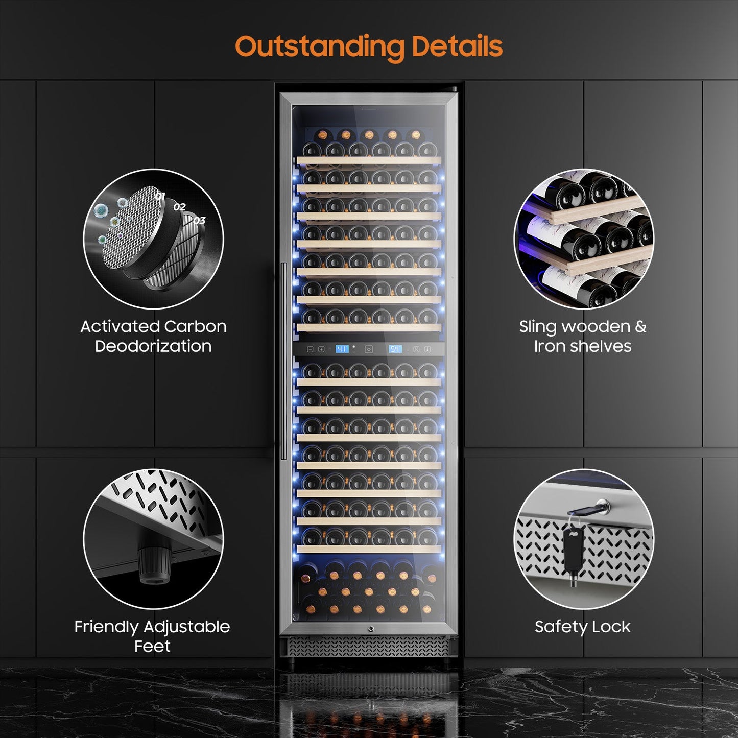 Wine Cooler Refrigerator 24 Inch,177 Bottle Dual Zone Wine Fridge Freestanding/Built-In with Upgraded Compressor, Low-Noise Wine Cellar & Intelligent Temperature Control