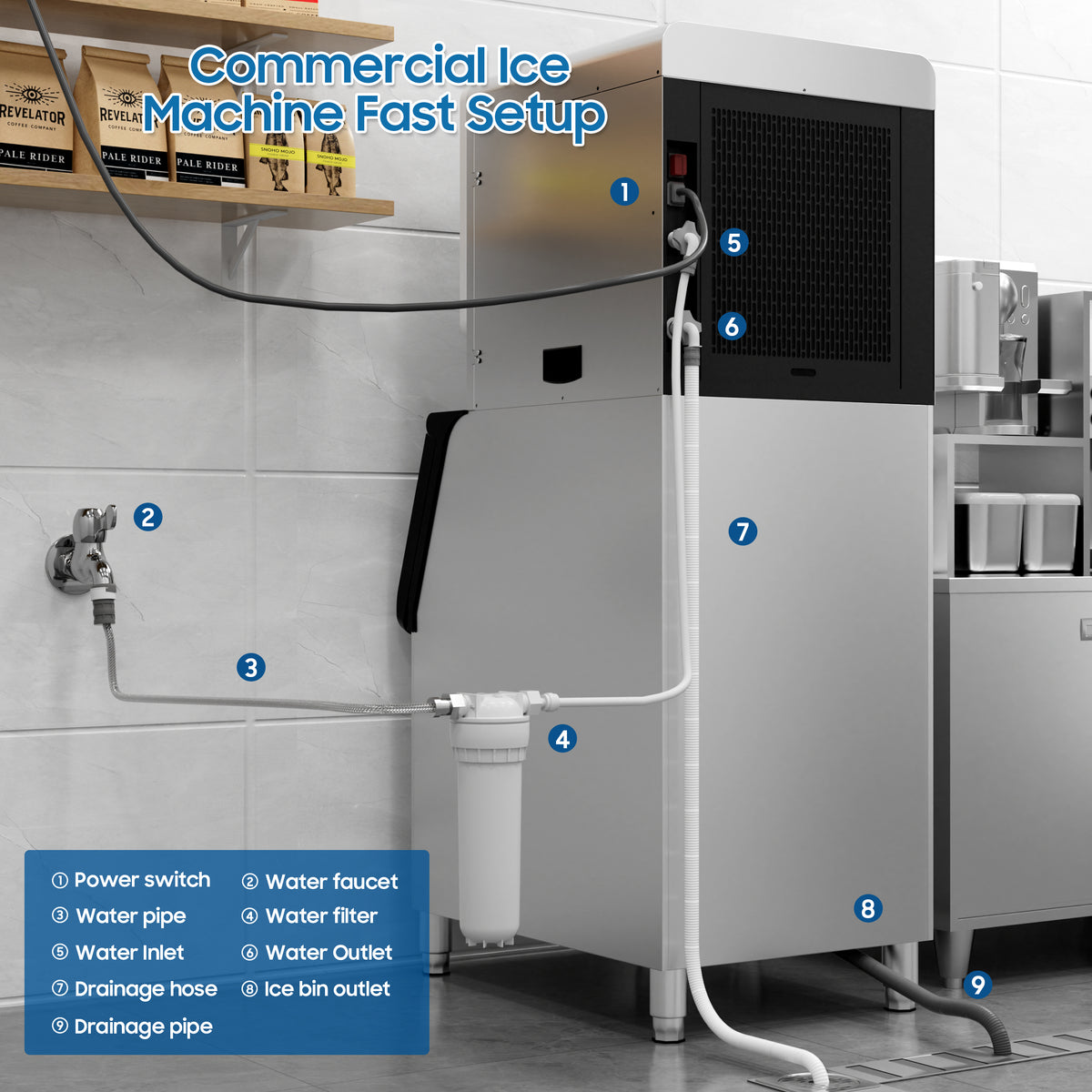 Commercial Ice Maker 550 Lbs/24H Commercial Ice Maker Machine Industrial Ice Machine with 400Lbs Storage, Ice Ready in 5-12 min, Stainless Steel Ice Maker for Bar Cafe Business Restaurant