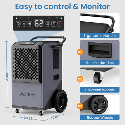 AVAHUM 320 Pints Commercial Dehumidifier with Pump for Basements 9000 sq.ft Large Commercial-Grade Dehumidifiers with Drain Hose for Industrial Spaces,Job Sites