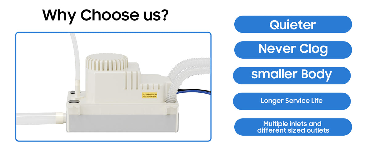 Automatic Condensate Removal Pump, HVAC Condensate Removal for Air Conditioner, Furnace, Dehumidifier,Ice Machine - 115 Volts/60Hz Ultra-Quiet with 16 Ft Hose,4 Water inlets & 2 Type outlets