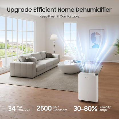 1500 Sq.Ft Dehumidifier for Basement with Drain Hose 25 Pints Dehumidifiers for Home, Bathroom, Bedroom, 4 Pre-Set Modes, Intelligent Humidity Control, Dry Clothes Quiet Operation