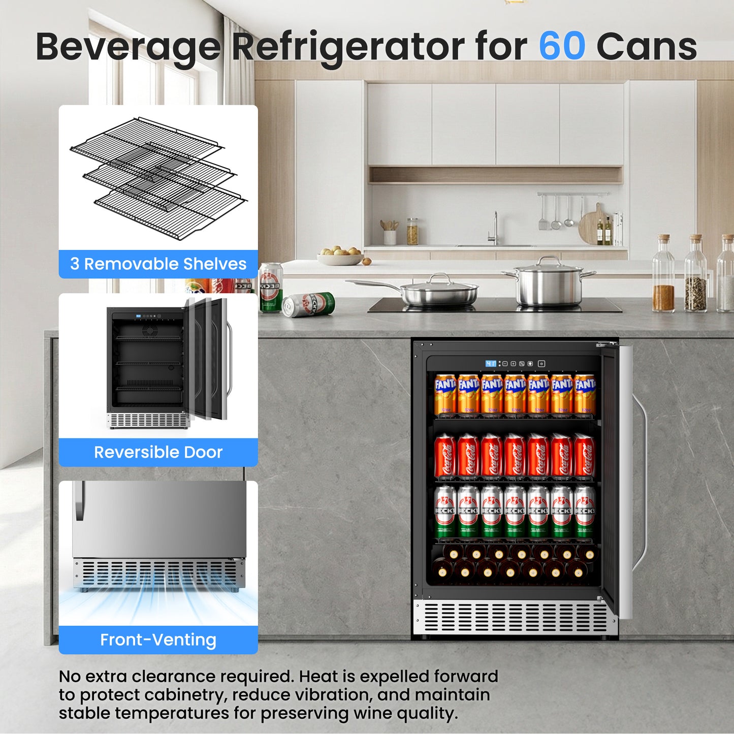 Built-In or Freestanding Drink Fridge 180 Cans, Outdoor Beverage Refrigerator 24’’, Undercounter Waterproof Stainless Steel Door, Outdoor Refrigerator for Patio & Commercial Use for Beer, Soda, Wine