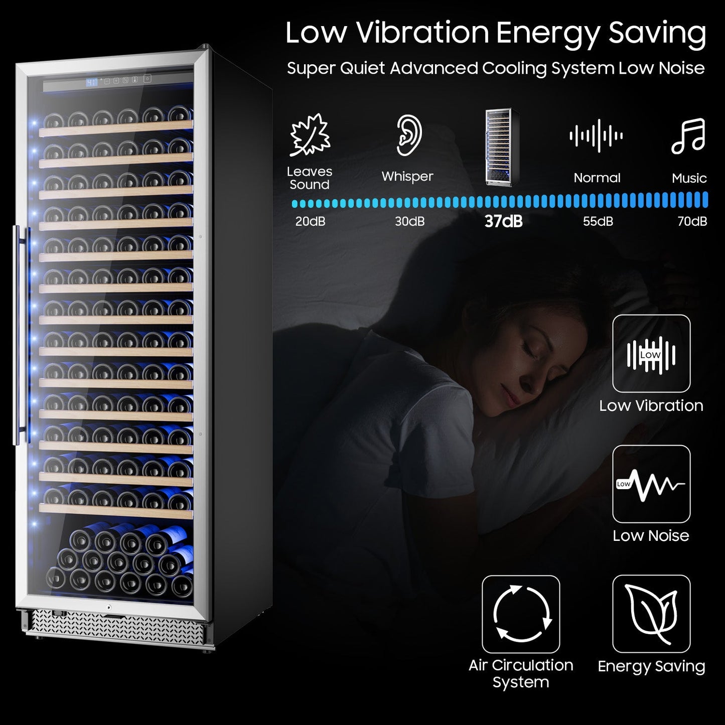 158-Bottle Wine Cooler Refrigerator Suitable for Mixed Bottle Sizes, 24 Inch Wine Refrigerator Freestanding with Professional Temperature Control System, Low Noise Operation