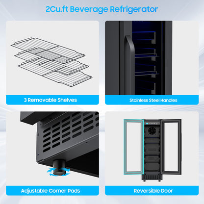 60 Cans Beverage Refrigerator with Double-Layer Glass Door, Digital Temperature Control, LED Lgiht for Home, Bar, Office