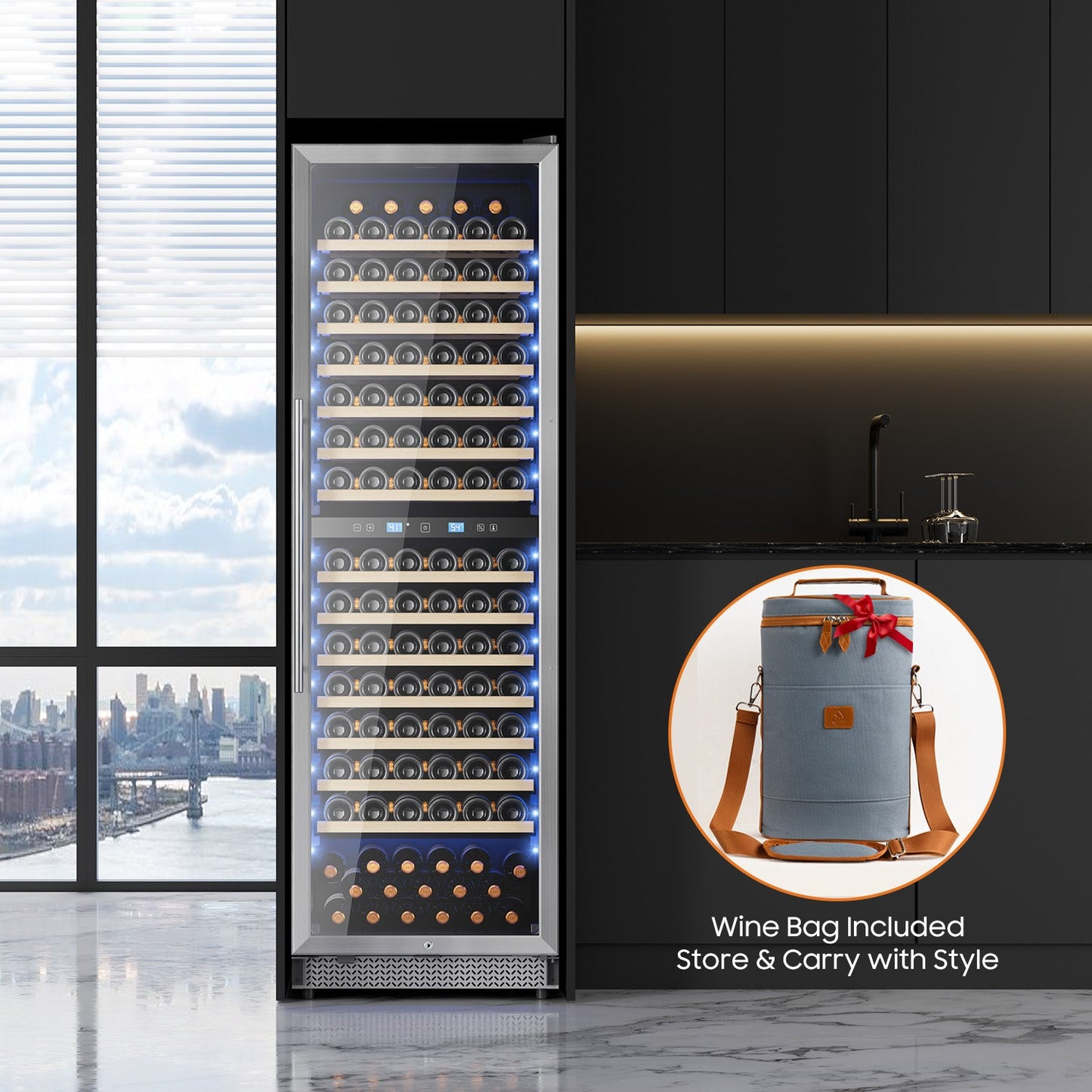 Wine Cooler Refrigerator 24 Inch,177 Bottle Dual Zone Wine Fridge Freestanding/Built-In with Upgraded Compressor, Low-Noise Wine Cellar & Intelligent Temperature Control