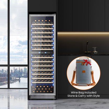 Wine Cooler Refrigerator 24 Inch,177 Bottle Dual Zone Wine Fridge Freestanding/Built-In with Upgraded Compressor, Low-Noise Wine Cellar & Intelligent Temperature Control