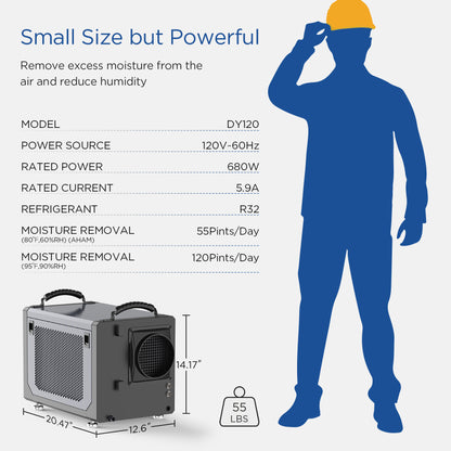 Lubair 120 Pints Crawl Space Dehumidifier with Drainage Hose, Coverage Area 1500 Sq.ft  for Basement