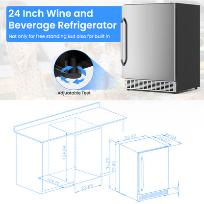 Built-In or Freestanding Drink Fridge 180 Cans, Outdoor Beverage Refrigerator 24’’, Undercounter Waterproof Stainless Steel Door, Outdoor Refrigerator for Patio & Commercial Use for Beer, Soda, Wine