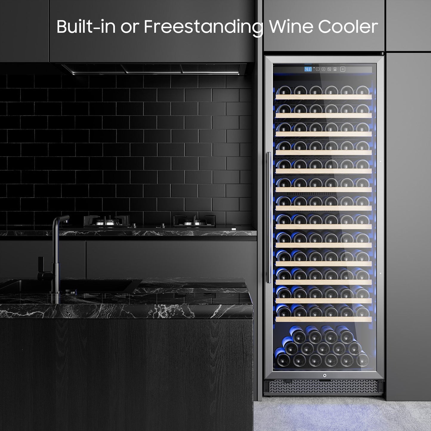 158-Bottle Wine Cooler Refrigerator Suitable for Mixed Bottle Sizes, 24 Inch Wine Refrigerator Freestanding with Professional Temperature Control System, Low Noise Operation