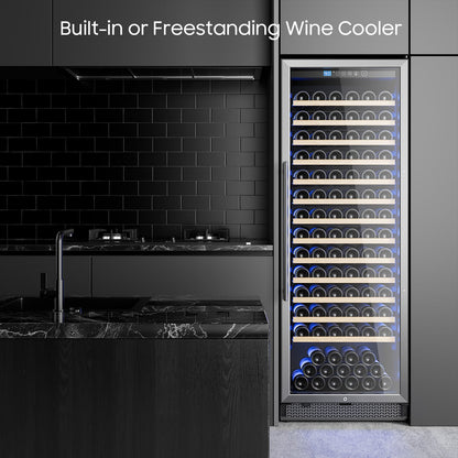 158-Bottle Wine Cooler Refrigerator Suitable for Mixed Bottle Sizes, 24 Inch Wine Refrigerator Freestanding with Professional Temperature Control System, Low Noise Operation