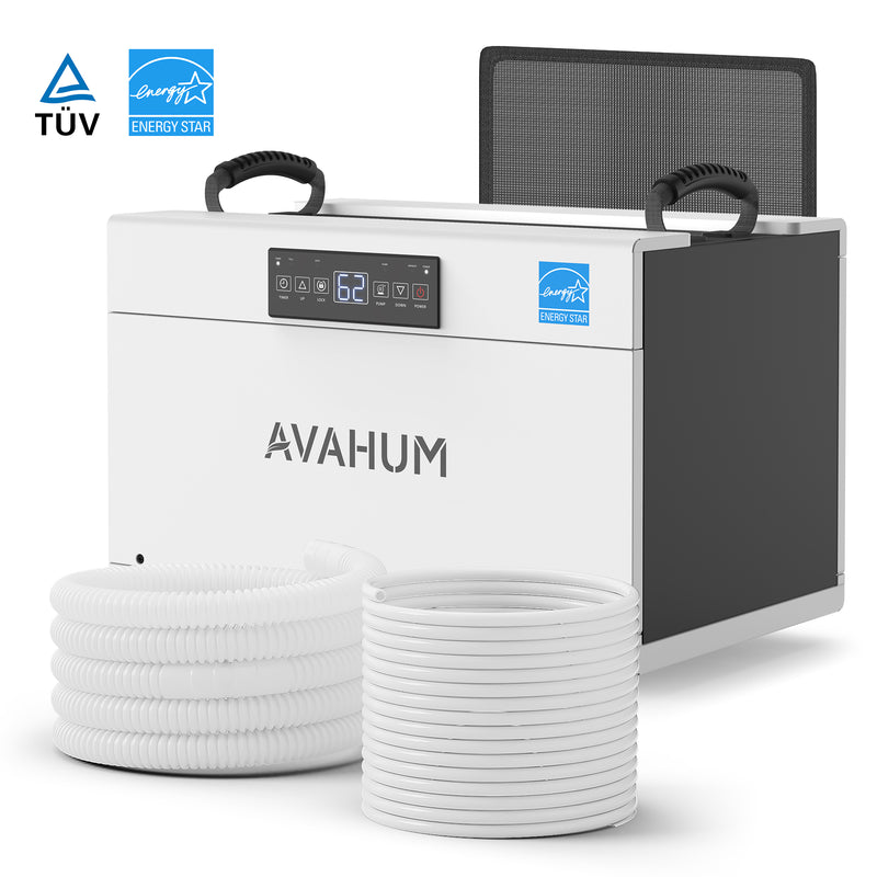 AVAHUM 155 Pints Crawl Space Dehumidifier with Pump and Drain Hose, Commercial Dehumidifier for Basement, Energy Star Listed