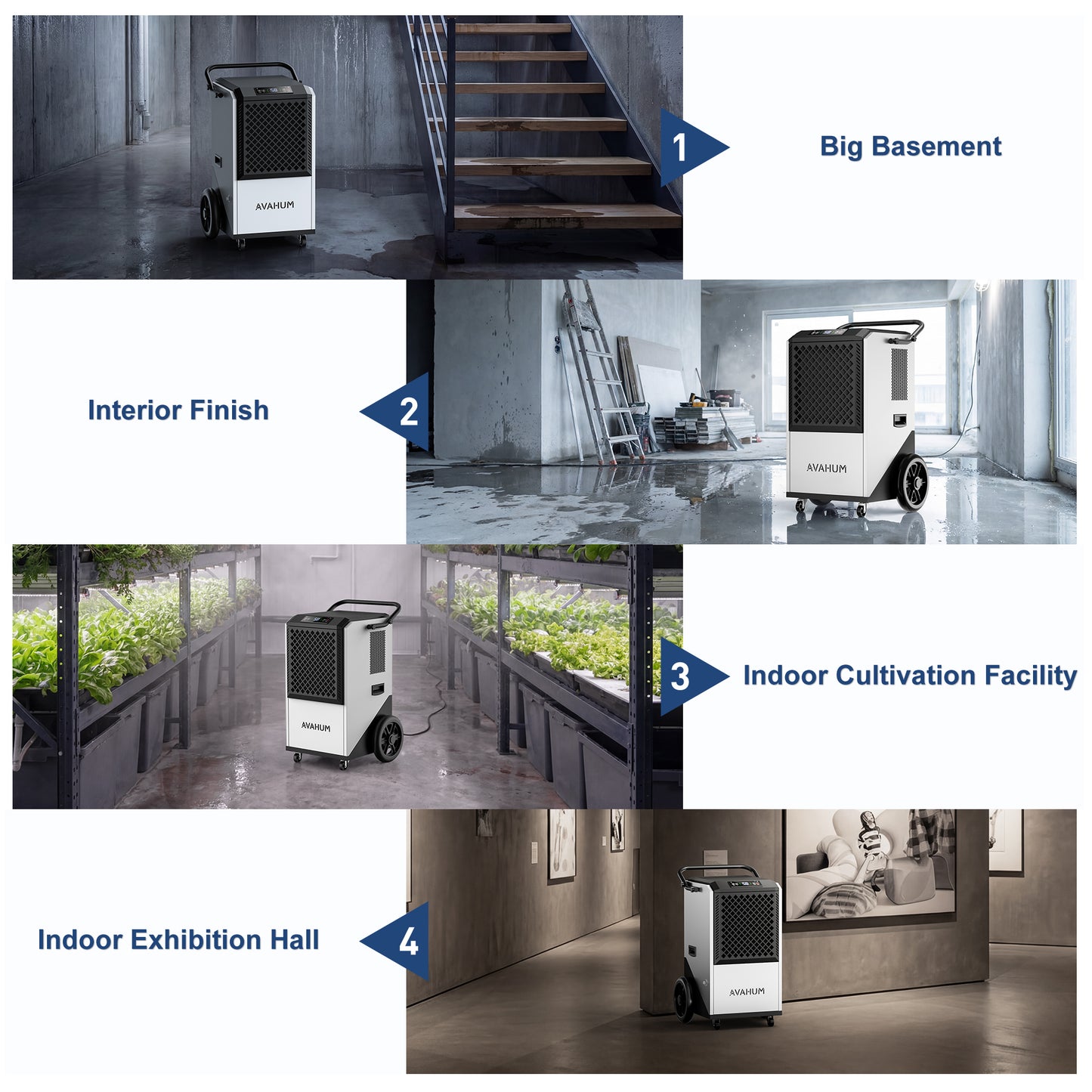 AVAHUM 250 Pints Commercial Dehumidifier with Drain Hose, Dehumidifier for Basement, 1-Year Warranty