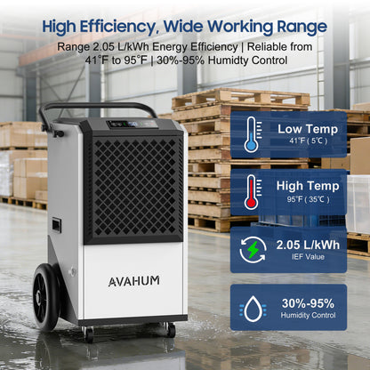 AVAHUM 250 Pints Commercial Dehumidifier with Drain Hose, Dehumidifier for Basement, 1-Year Warranty