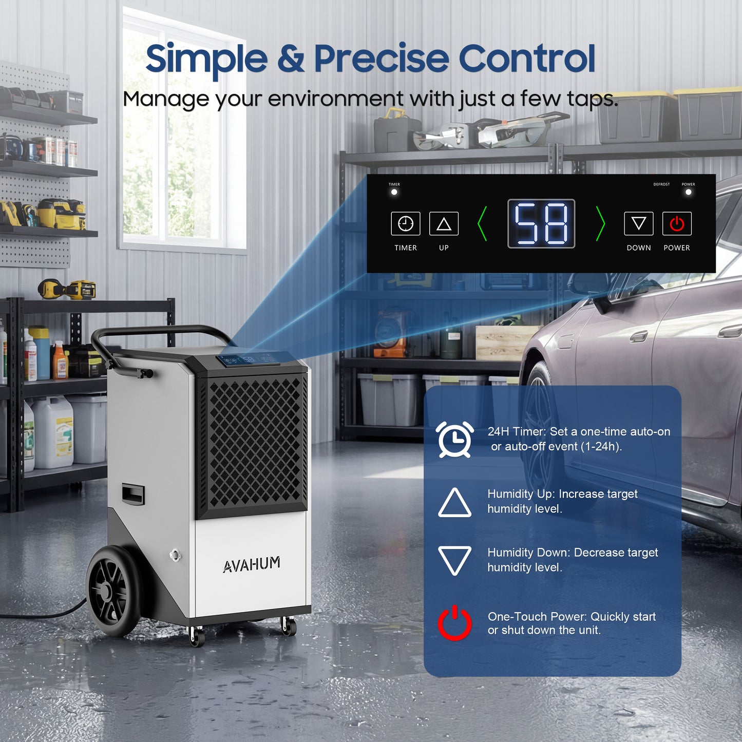 AVAHUM 250 Pints Commercial Dehumidifier with Drain Hose, Dehumidifier for Basement, 1-Year Warranty