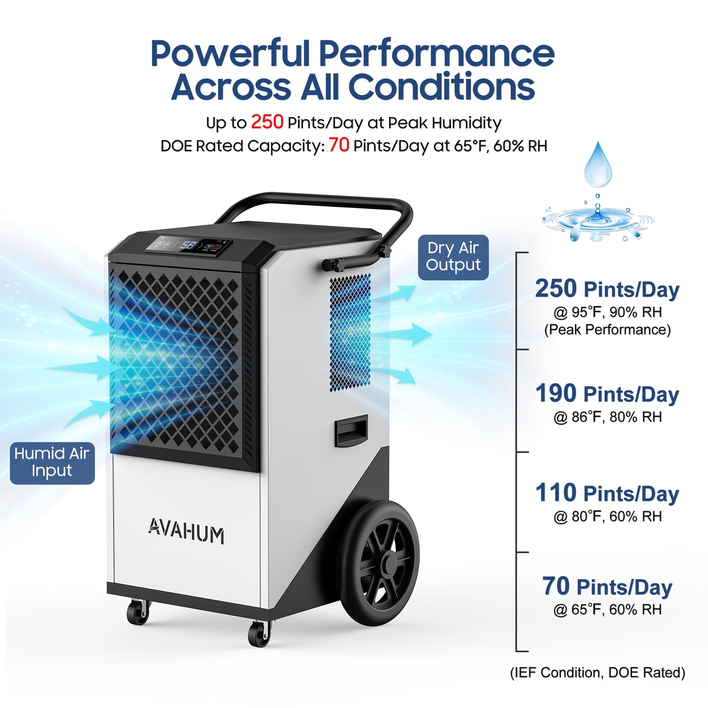 AVAHUM 250 Pints Commercial Dehumidifier with Pump, Industrial Dehumidifier for Basements, Garages, and Flood Restoration