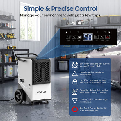 AVAHUM 250 Pints Commercial Dehumidifier with Pump, Industrial Dehumidifier for Basements, Garages, and Flood Restoration