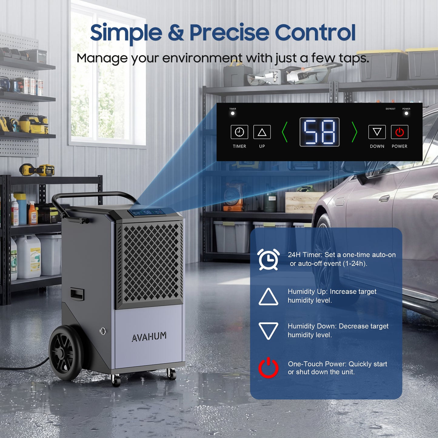 AVAHUM 320 Pints Commercial Dehumidifier with Drain Hose for Basements, Coverage Area 9000 Sq.ft