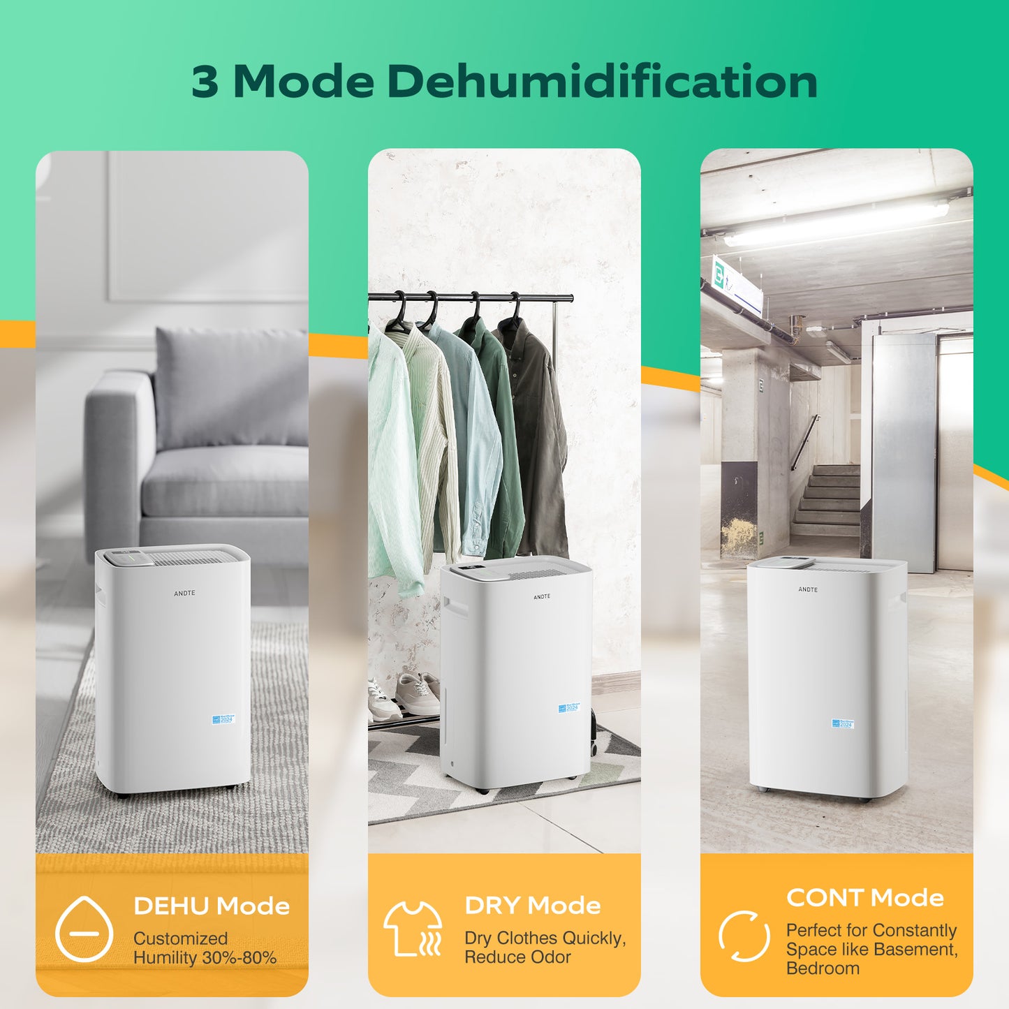 ANDTE 52 Pints Home Dehumidifier for 4500 Sq.Ft Most Efficient Energy Star 2024  Dehumidifier,  for Basement and Home, Large Room Dehumidifiers with Drain Hose & Water Tank, 24H Timer, Auto Defrost, Dry Clothes