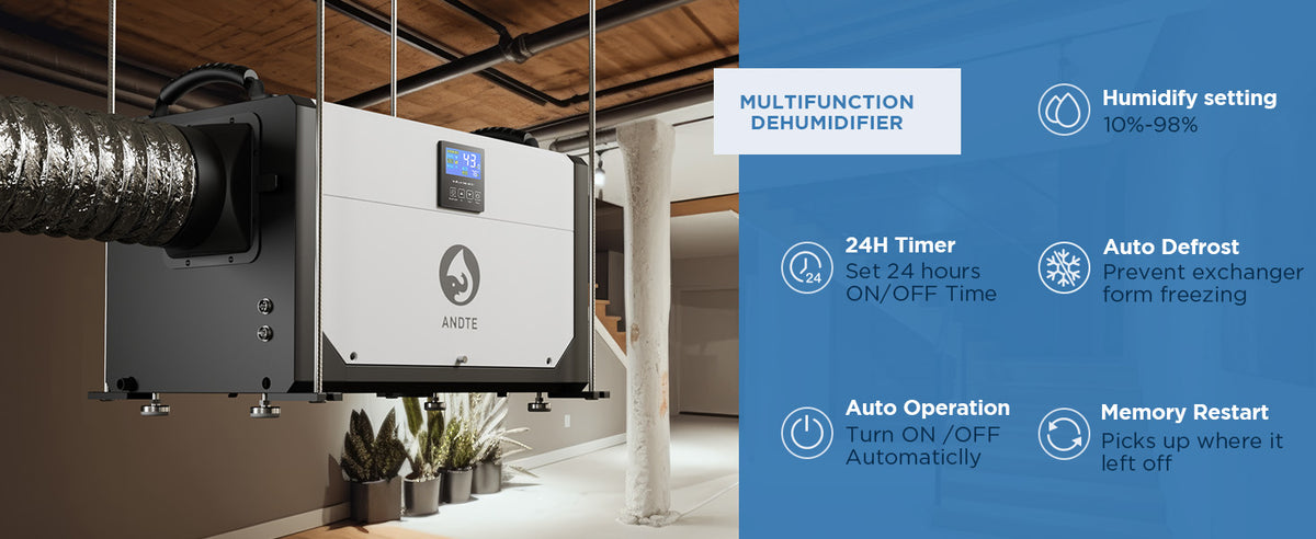 ANDTE 145 Pints Crawl Space Dehumidifier for Basement, Commercial Dehumidifier with Drainage Hose,