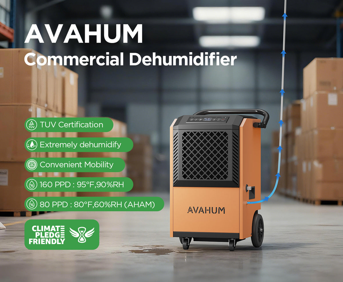 AVAHUM 160 Pints Commercial Dehumidifier with Pump and Drain Hose for Basements, Heavy Duty Commercial Grade Dehumidifiers for Large Spaces, Warehouse, Industry Water Damage Unit, Auto Defrost
