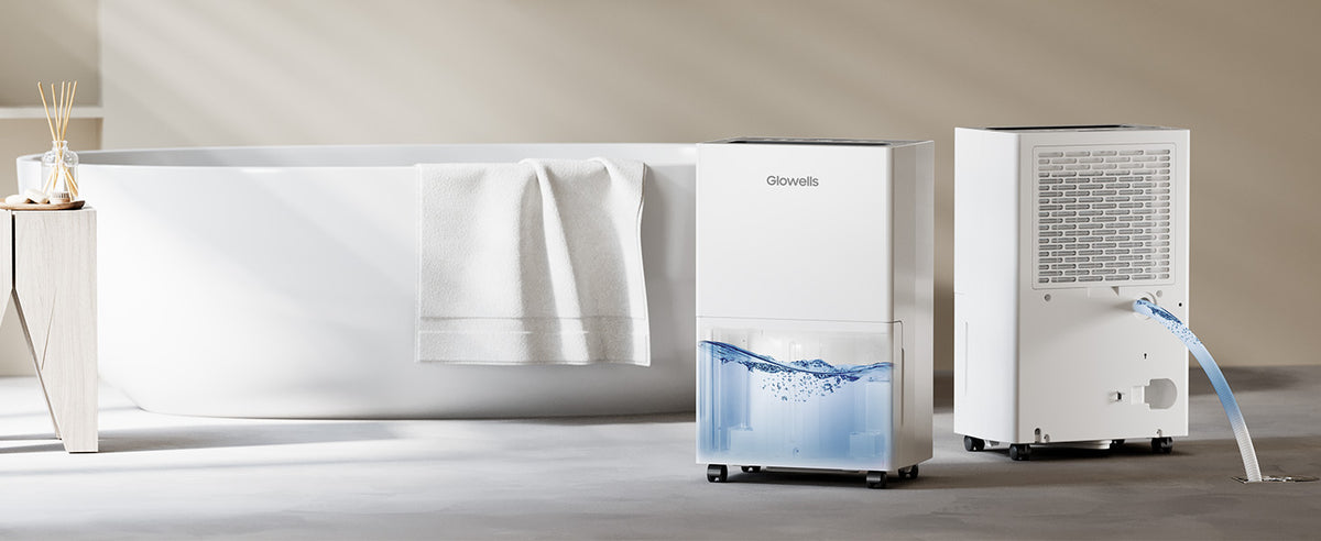 Glowells 52 Pints Portable Dehumidifier for Basements and Homes with Drain Hose, Covers up to 4500 Sq Ft, Removes up to 50 Pints of Moisture per Day (95°F, 95% RH)