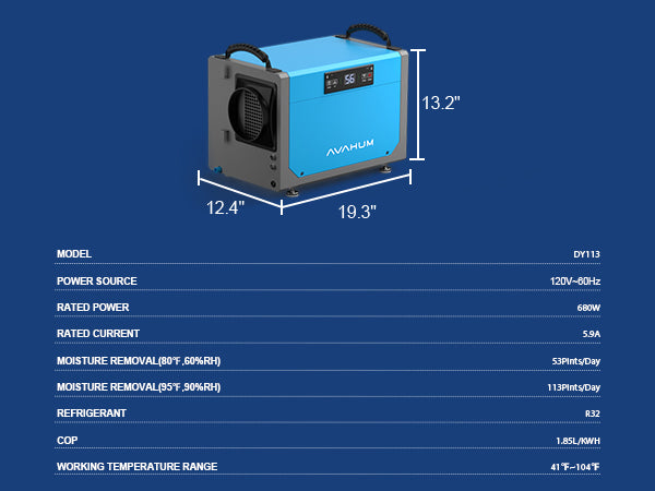 AVAHUM 113 Pints Crawl Space Dehumidifier for Basements, Commercial Dehumidifier with Drainage Hose, Coverage Area 3300 Sq.ft