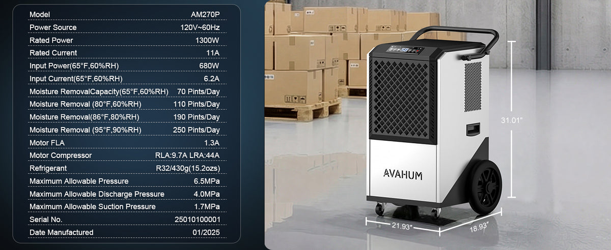 AVAHUM 250 Pints Commercial Dehumidifier with Pump, Industrial Dehumidifier for Basements, Garages, and Flood Restoration
