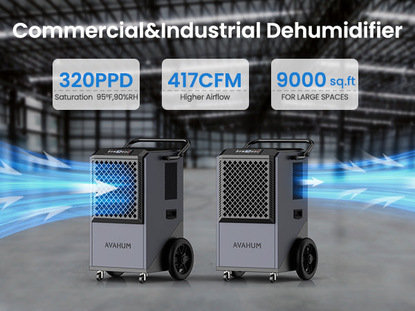 AVAHUM 320 Pints Commercial Dehumidifier with Pump for Basements 9000 sq.ft Large Commercial-Grade Dehumidifiers with Drain Hose for Industrial Spaces,Job Sites